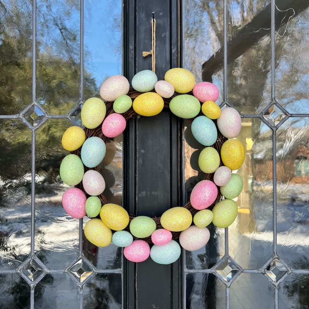 Easter Wreath Front Door Glitter Eggs Pastel Spring Decor 12 Inches Cottagecore